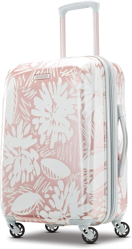 American Tourister Moonlight Hardside Expandable Luggage with Spinner Wheels, Ascending Gardens Rose Gold, Carry-On 21-Inch