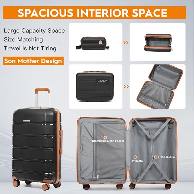 Joyway 5 Piece Luggage Sets, Lightweight Rolling Hardside Carry On and Checked Suitcase with TSA Lock and Spinner Wheels for Women and Men Travel Baggage Black