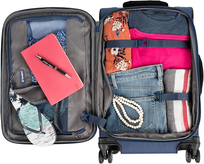 Travelpro Tourlite Softside 2-Piece Set, Expandable Luggage, 4 Spinner Wheels, Lightweight Suitcase, 21" Carry-On, 25" Checked Medium, Blue