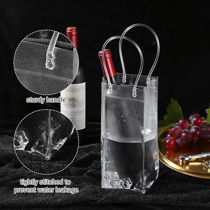 2 PCS Wine Cooler Bag, Clear Pvc Ice Wine Bag with Handle, Portable Foldable Wine Cooler Sleeve Bottle Bags for Party, Outdoor, Champagne, Cold Beer, White Wine Beverage