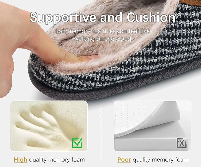 ONCAI Men's House Slippers Memory Foam Slip-On Warm Cozy Scuff Home Bedroom Shoes with Indoor/Outdoor Rubber Soles US Size 7-15