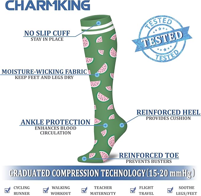 CHARMKING 6 Pairs-Compression Socks for Women & Men Circulation Best Support for Nurses, Running, Athletic,Flight Travel