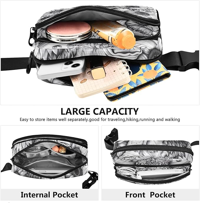 Highland Cow Sunflowers Fanny Pack for Women Men Water Resistant Fashion Waist Packs with Adjustable Strap Belt Bag for Travel Workout Jogging Hiking 21219903