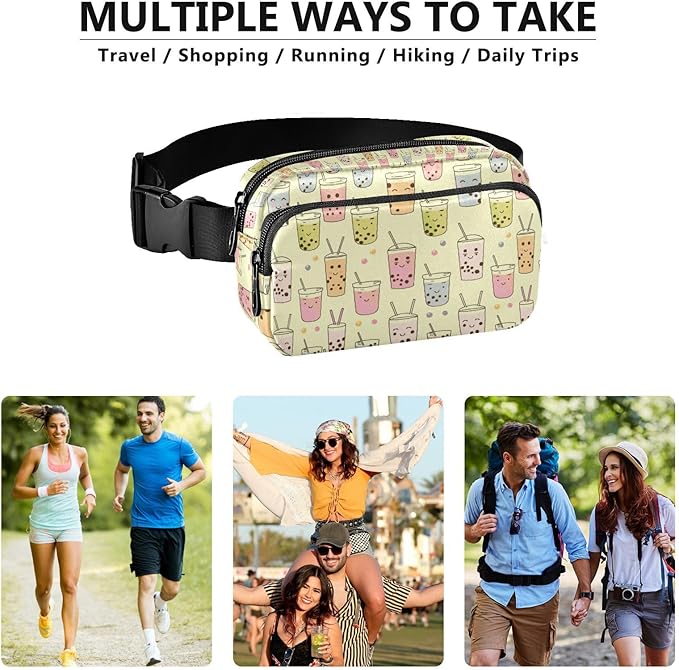 Kawaii Bubble Tea Fanny Pack for Women Men Water Resistant Fashion Waist Packs with Adjustable Strap Belt Bag for Travel Workout Jogging Hiking 21219070