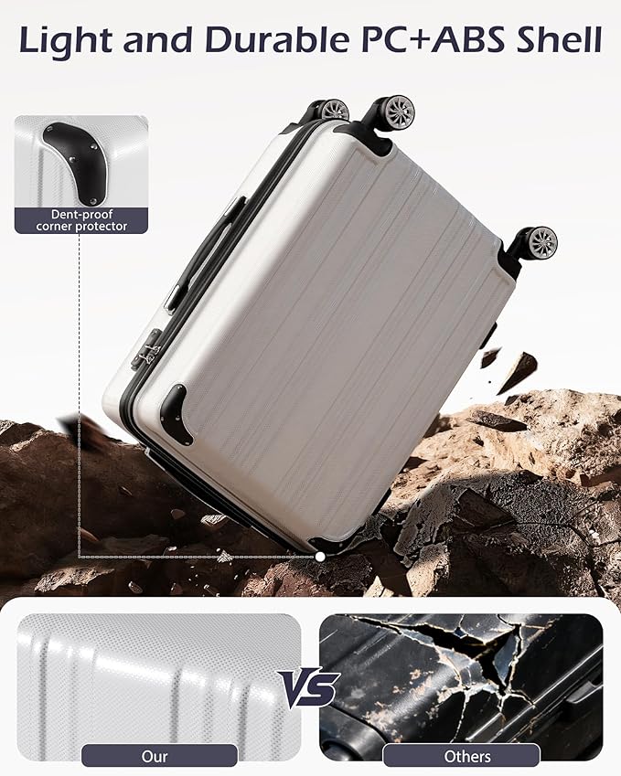 Coolife Luggage, Suitcase with Durable and Lightweight, Large Checked Luggage with PC+ABS Hardshell Expandable, Dual Spinner Wheels, TSA Lock, and YKK Zipper (navy new, L(28in))