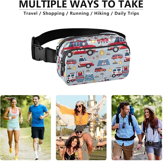 Kawaii Fire Police Cars Fanny Pack for Women Men Water Resistant Fashion Waist Packs with Adjustable Strap Belt Bag for Travel Workout Jogging Hiking 21219351