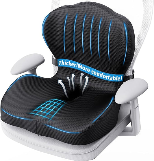 Benazcap Memory Foam Seat Cushion with Lumbar Support Pillow for Office Chair, Car & Gaming Seat, Wheelchair, Ergonomic Design for Sciatica & Tailbone Pressure Relief, Black