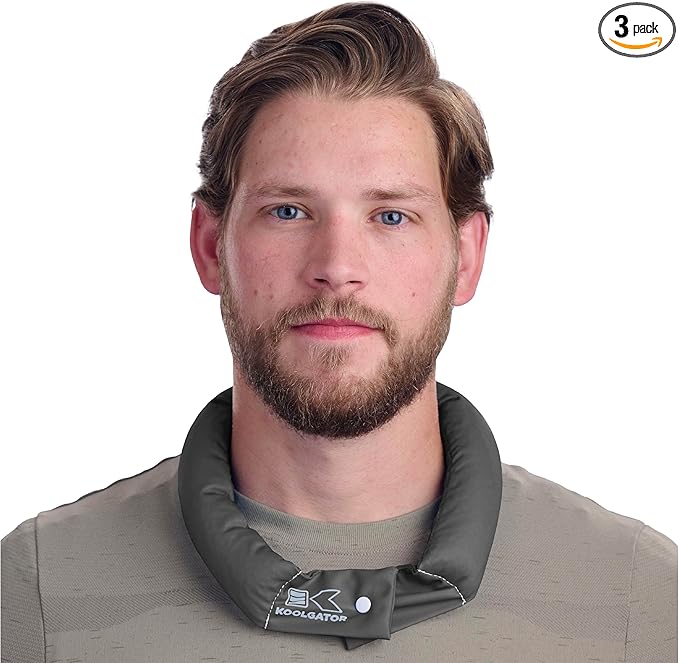 KOOLGATOR Evaporative Cooling Neck Wrap – Reusable Neck Cooler with Long Lasting Relief During Hot Weather Activities, Sports, & Outdoor Work, Gray, 3 Pack