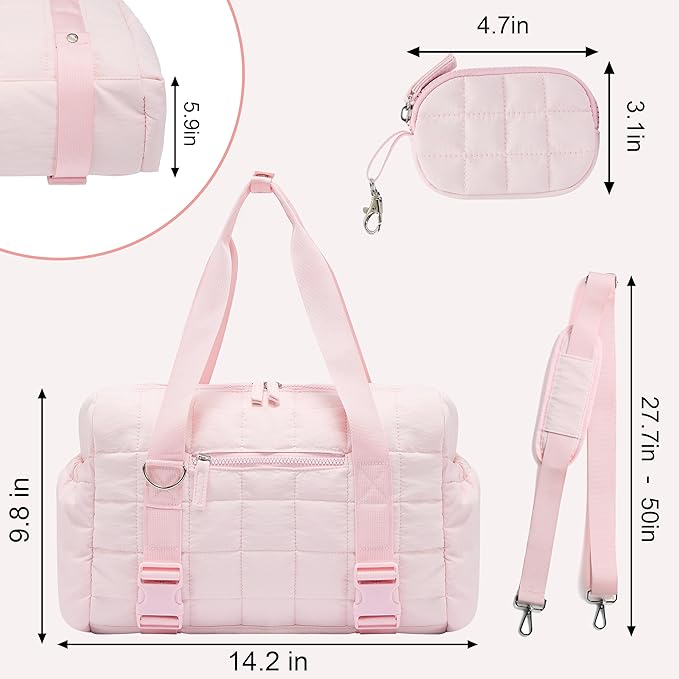 Small Gym Bag for Women, Puffy Sports Duffel Bag with Yoga Mat Holder, Gym Tote Bag with Wet Pocket & Coin Wallet, Carry on Bag for Workout Dance Pilates Ballet Swimming Travel