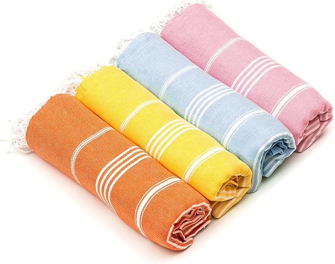 HAVLULAND Set of 4 Turkish Cotton Beach Towels, 71x39, Multi 4, Quick-Dry, Absorbent, Lightweight, Sand-Free, Travel-Friendly, Perfect for Beach, Pool, Spa, Gym, Yoga, Camping, Picnic