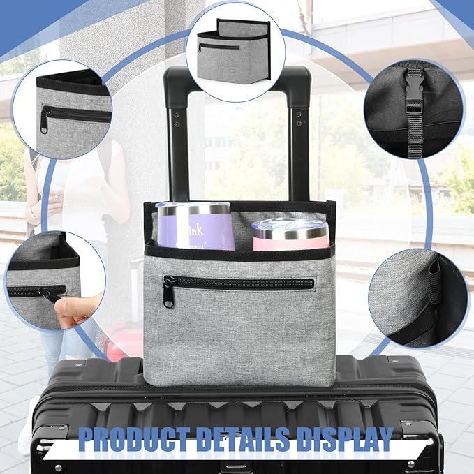 Luggage Travel Cup Holder Attachment for Suitcase Drink Carrier Caddy, Coffee Mug and Tumblers, Traveler Carry on Hands Free Accessory- Gifts for Flight Attendants Travelers Accessories