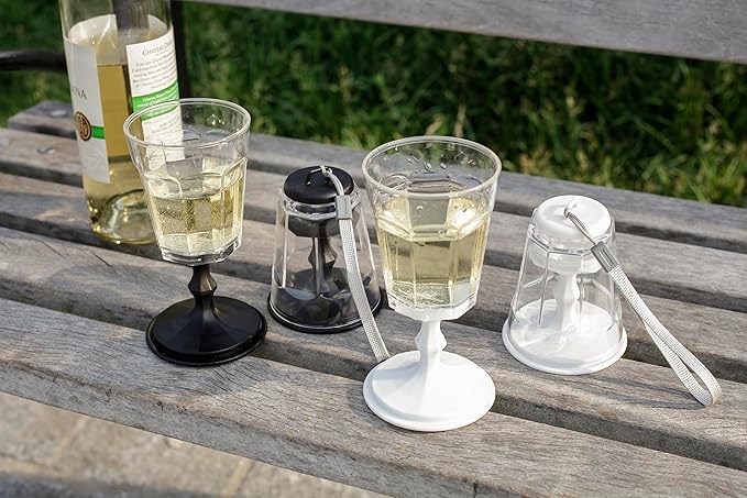 Kikkerland Portable Wine Glass, Stackable CompactTravel Glasses with Strap, Black, Set of 2