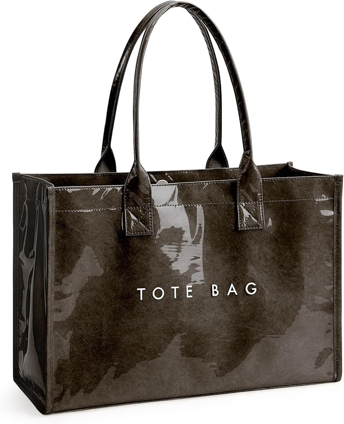 KALIDI PVC Tote Bag Women’s Kraft Paper Work Handbags Purses with Top Handle