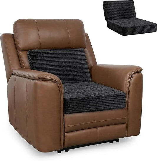 HIGOGOGO Corduroy Recliner Chair Cushion with Lumbar Support Pillow Soft Non-Slip 4" Thick Seat Pad Prevent Buttocks & Back Pain for Seniors (Black, 12" Backrest)