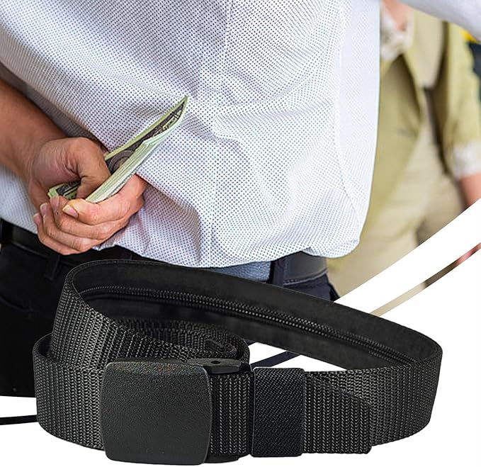 Money Waist Belt, Hidden Travel Pouch, Security Wallet with Blocking, Adjustable Strap for Documents Currency Tickets, Travel Gear, Anti Theft Belt for International Trips