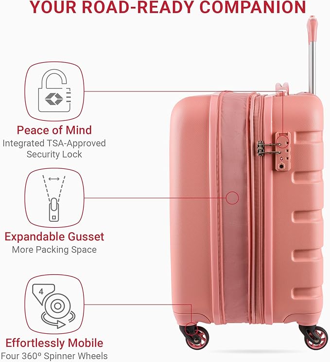 SwissGear 7366 Signature Hardside Expandable Luggage with Spinner Wheels, TSA Lock, Cup-Holder, Coral Almond, Carry-On 19-Inch