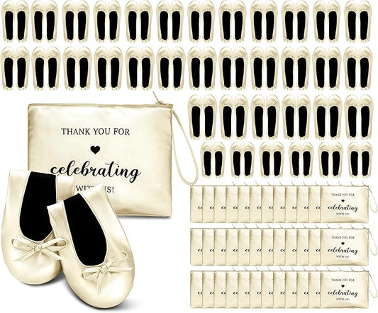 Cuffbow Wedding Foldable Flats Dancing Shoes Bulk Women's Roll up Ballet Flats Wedding Party Slippers for Bridesmaids Guests