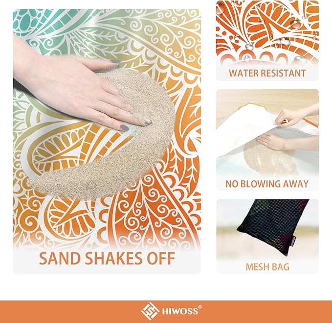 Beach Blanket Waterproof Sandproof Oversized 95”x 80”,Sand Free Beach Mat with Corner Pockets,Portable Mesh Bag for Beach Festival,Picnic,Travel and Outdoor Camping (Ombre Portland Orange)