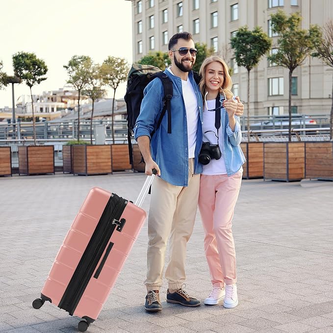 Sweetcrispy 3 PCS Luggage Set, Spinner Wheels Lightweight Expandable Travel Hard Shell Suitcase with TSA Lock, Pale Pink(20/24/28 inch)