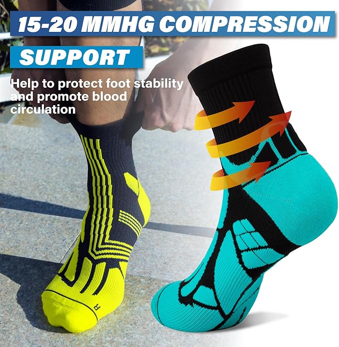 Hylaea Compression Running Socks for men, Coolmax Anti-Blister Cushion Crew Socks for Athletic, Moisture Wicking & Seamless