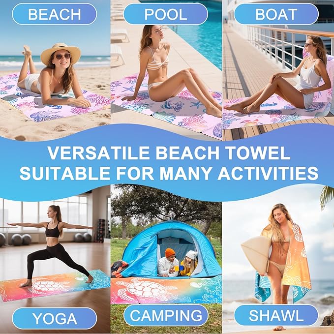 Beach Towel Oversized 2 Pack Extra Large Beach Towels 72"x32" Quick Dry Absorbent Lightweight Sand Free Thin Beach Towel for Kids Men Women Camping Towel, Gym, Hiking, Pool, Bath, Yoga,Travel Vacation