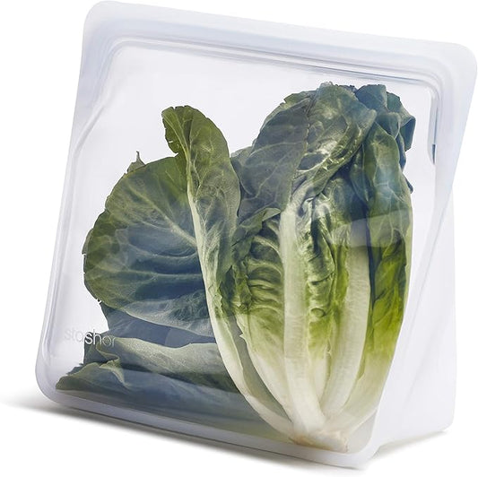 Stasher Silicone Reusable Storage Bag, Stand-Up Mega Bag, Reusable Freezer Bags, Microwave, Dishwasher, Oven Safe, Sous Vide, Premium Lunch Container, Eco Friendly, Food Storage Bags, 104 oz, Clear | Reusable Food Bag