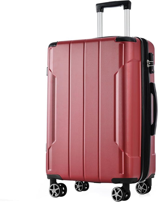 24 Inch Hardshell Luggage Lightweight Checked Luggage, Red Hardside ABS Suitcases with Double Wheels and TSA Lock, Medium Expandable 24-inch Carry on Luggages for Travel, Men, Women