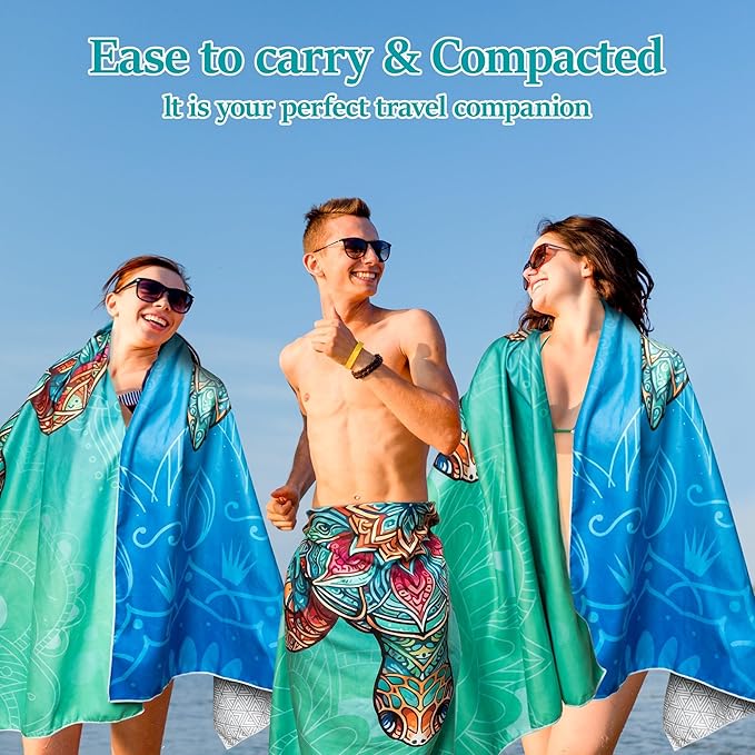 Turtle Oversized Beach Towel - Blue Turtle Double-sided Thin Microfibe Lightweight Pool Towel 71"x35", Quick Dry Towel Sand Free Blanket for Bath Sport Travel Beach Swimming Camping for Girl Women