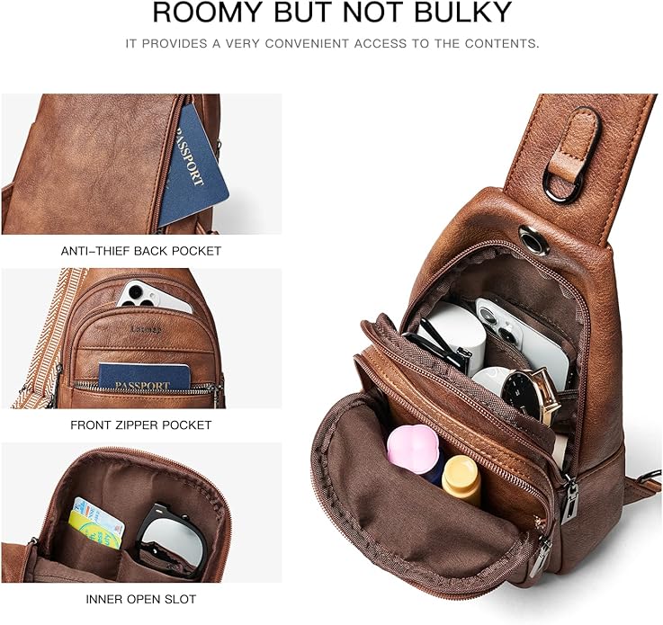Sling Bag For Women Faux Leather Small Casual Daypack Backpack Fanny Pack Crossbody Chest Bags Purse