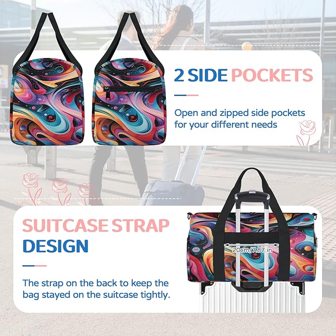 Abstract Liquid Travel Duffle Bag for Women Men, Overnight Weekender Bag, Carry on Tote for Sport Gym
