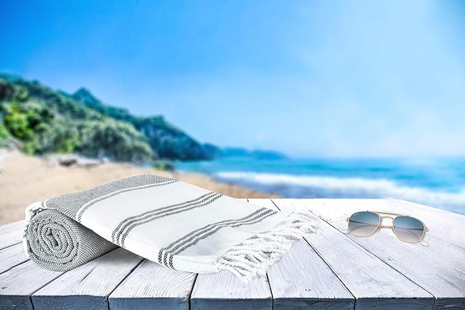 GLAMBURG Peshtemal Turkish Towel Cotton Beach Towels Oversized 36x71 Set of 4, Cotton Beach Towels for Adults, Soft Durable Absorbent Extra Large Bath Sheet Hammam Towel - Charcoal Grey