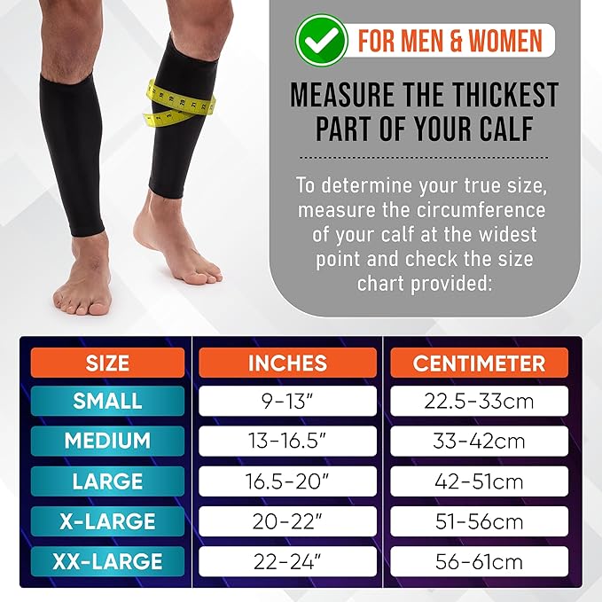 Calf Compression Sleeves for Men and Women - (1 Pair) Footless Compression Socks Support for Varicose Vein, Nursing, Pregnancy, Running - PhysFlex Leg Sleeve Brace for Shin Splints, Pain Relief and