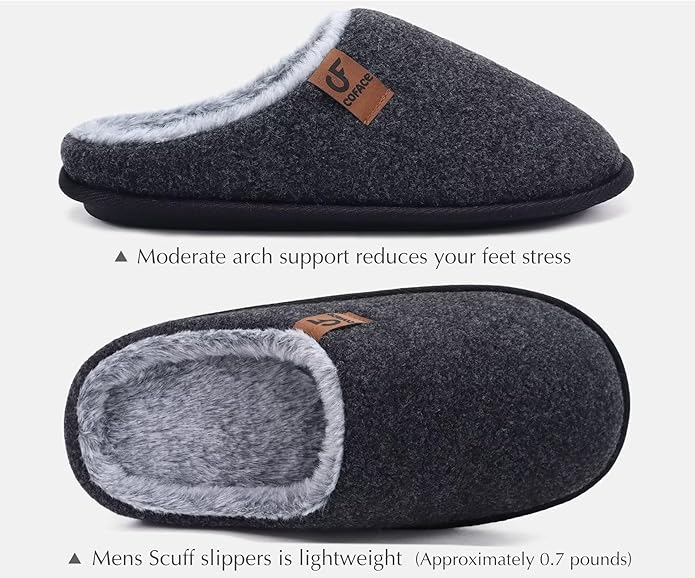 COFACE Mens Cozy Memory Foam Scuff Slippers Casual Slip On Warm House Shoes Indoor/Outdoor Sandal Slippers With Arch Support Rubber Sole Size 7-15