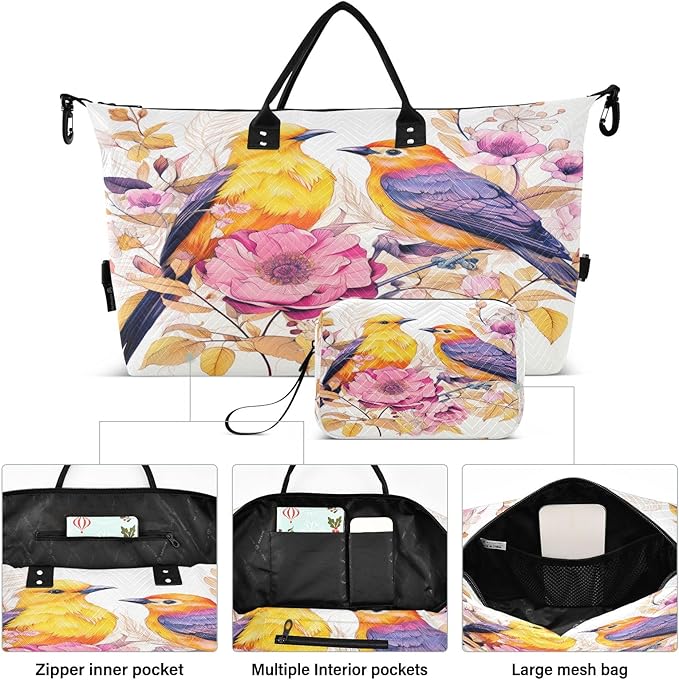 Flowers Spring Bird Travel Duffle Bag Gym Yoga Carry on Bags for Men Women Weekender Bag