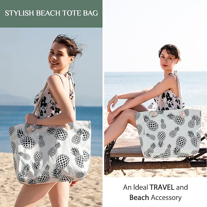 Clothirily Beach Bag for Women - Large Beach Tote Bag, Waterproof Sandproof Beach Bag with Zipper, Large Swim Pool Beach Tote