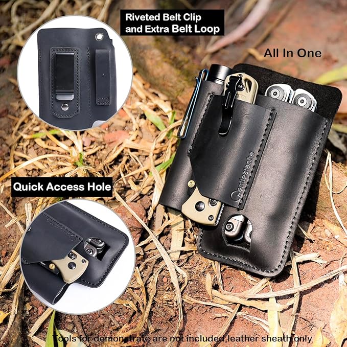 Gentlestache Leather Multitool Sheath - Belt Clip EDC Belt Organizer - Leather Multi Tool Holster for Belt - Multitool Holder