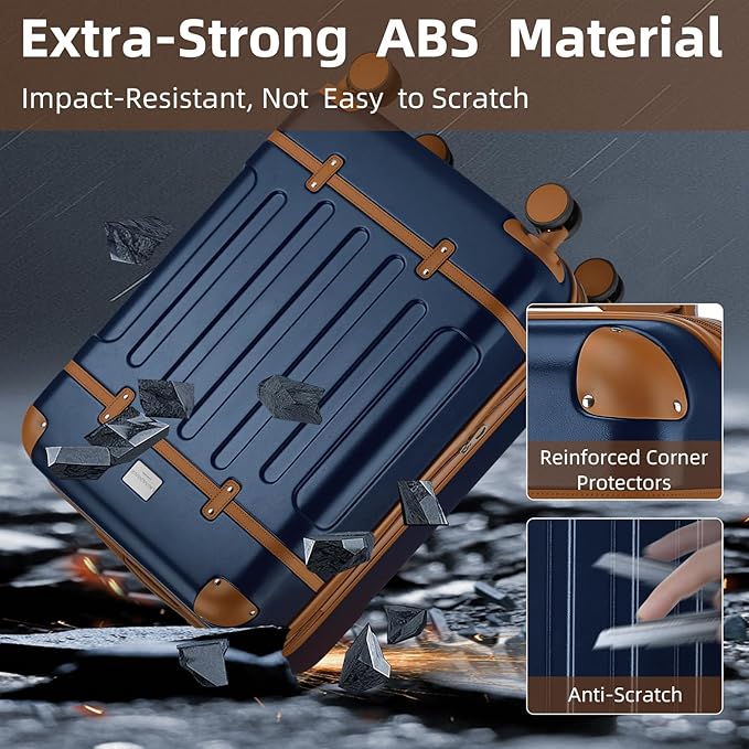 LARVENDER Carry On Luggage 22x14x9 Airline Approved with Spinner Wheels, Expandable 20 Inch Luggage with TSA Lock, Hard Shell Carry On Suitcases for Women Men, Navy Blue