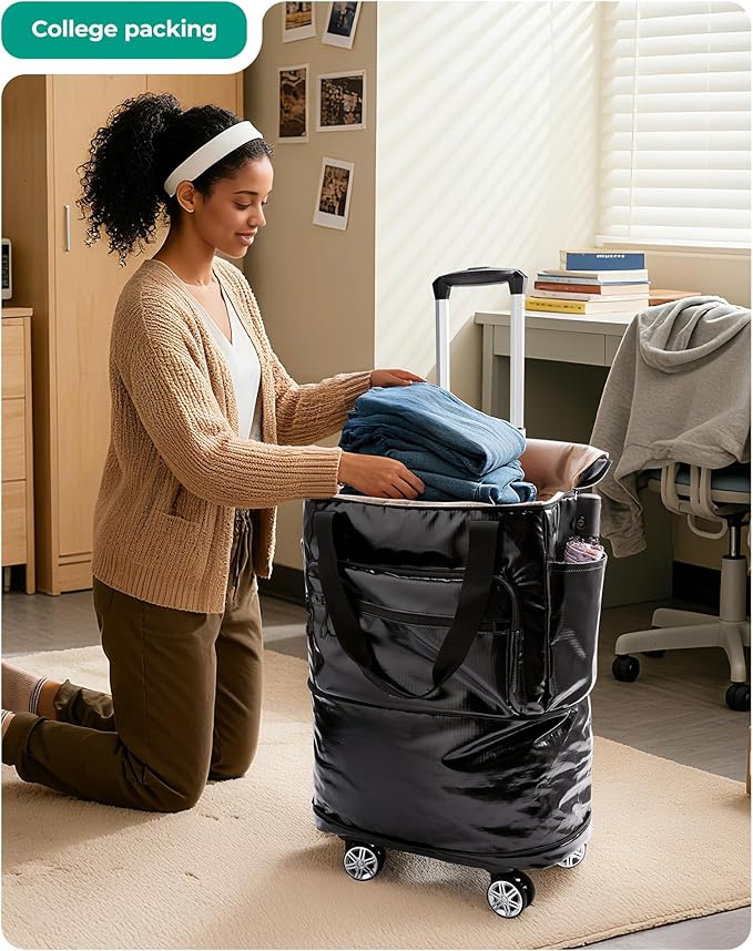 BAGSMART Rolling Duffle Bag with Wheels, Travel Duffel Luggage Bag for Women, Water Repellent Heavy Duty for Travel Camp, Grey, Medium, 48L