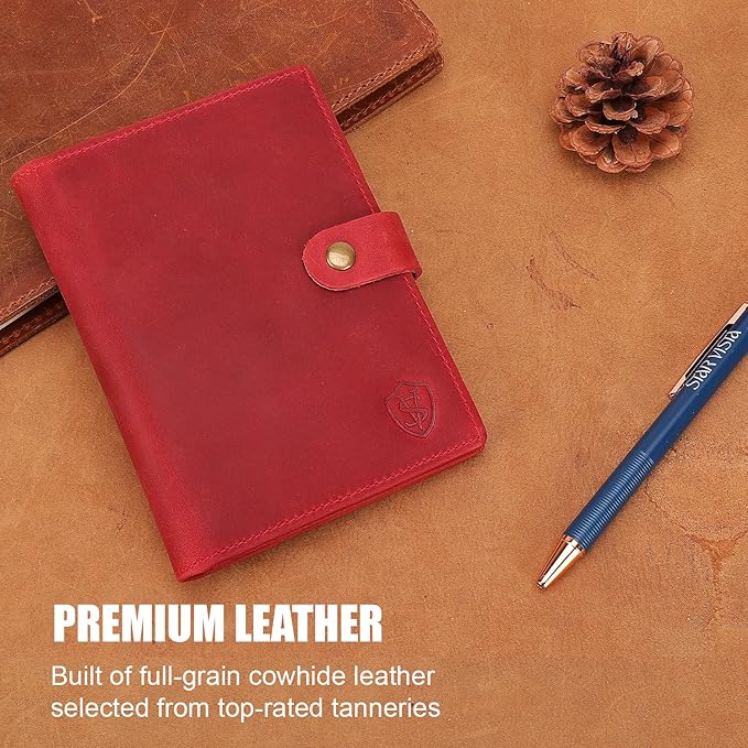 STAR VISTA Cosimo Leather Passport Holder for Exquisite Voyagers or Pilots, Transparent Windows for Travel Document & Dual IDs, RFID Blocking, 2 Passports, 2 IDs, 8 Cards, AirTag Slots, Crimson