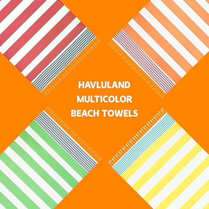 HAVLULAND Beach Towels Oversized 72x40, Sand Free Turkish Beach Towel, Extra Large Soft Pool Towels, Super Absorbent Bath Towels - Set of 4 Multi Color