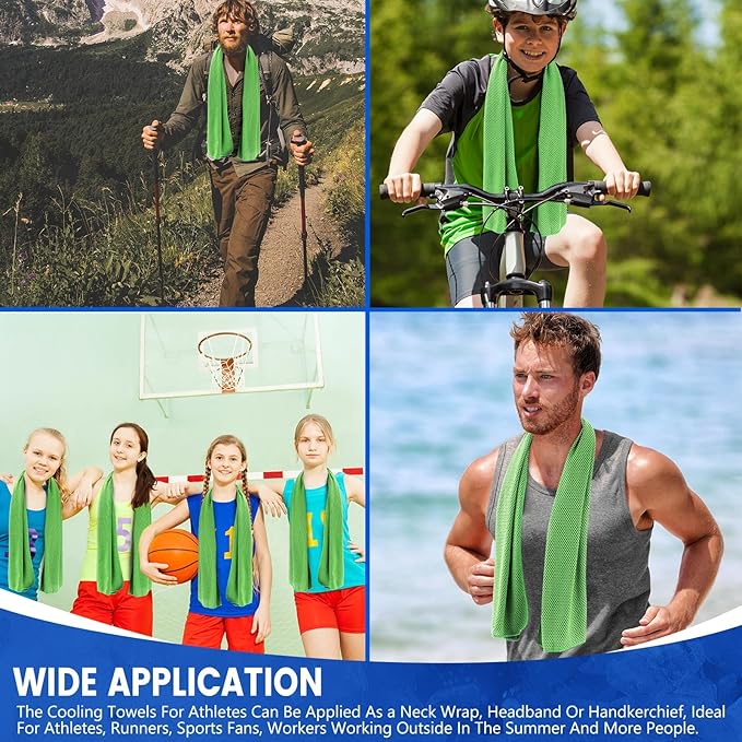 Hosuly 50 Pack Cooling Towels, 40"x12" Yoga Towels Ice Breathable Soft Chilly Sweat Rag Microfiber Workout Rags for Neck and Face for Gym Golf Sport Running(Green)