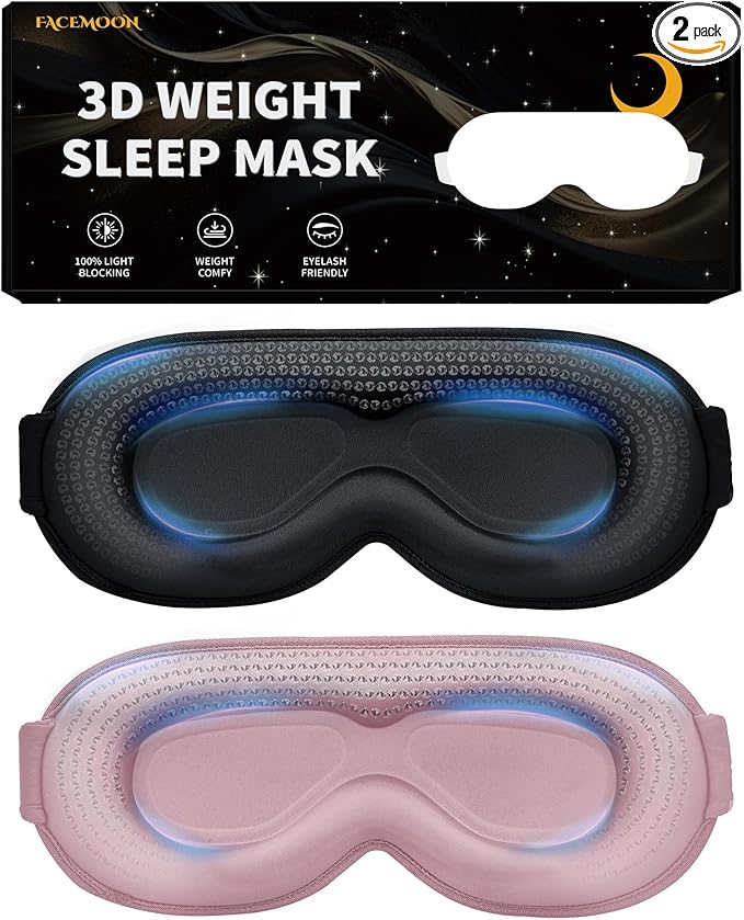 Weighted Eye Mask 2 Pack - 3D Contoured Sleep Masks for Women Men, Blackout Sleeping Eye Mask for Travel, Meditation, Airplane, Memory Foam, Adjustable Strap Pink Black