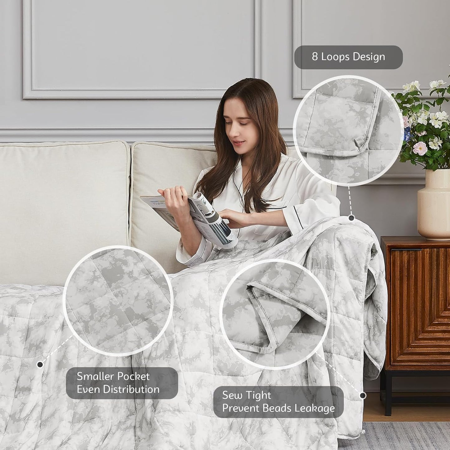 L'AGRATY Weighted Blanket - 60"x80" 20lbs Cooling Breathable Heavy Blanket Microfiber Material with Glass Beads for Adult All-Season Summer Fall Winter Soft Thick Comfort