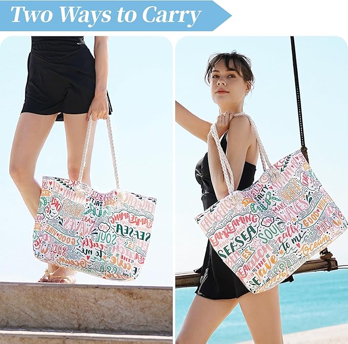 Tavaleu Beach Bags for Women - Large Beach Tote Bag, Women Sandproof Pool Bag for Pool Gym Grocery Travel