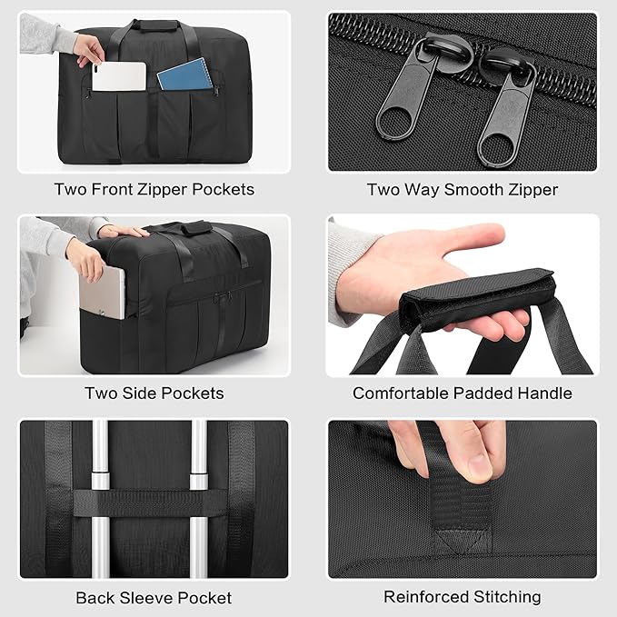 Large Duffel Bag for Travel, Foldable Storage Bag for Traveling, Collapsible Duffle Bag (Black, 70L)