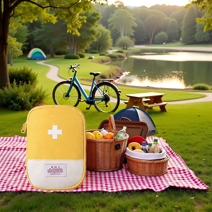 First Aid Bag Empty,Small Portable Empty First Aid Kit Bag Waterproof Section Dividers Travel Medicine Bag for Emergency for Home Office Car Outdoors Boat Camping Hiking Cycling (Yellow)