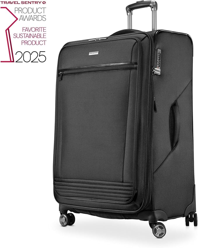 Ricardo Beverly Hills Avalon Softside 3-Piece Luggage Set Made with Sustainable 100% Recycled PET (rPET), Lightweight, Eco-Friendly Travel, Expandable, Dual Spinner Wheels, Black