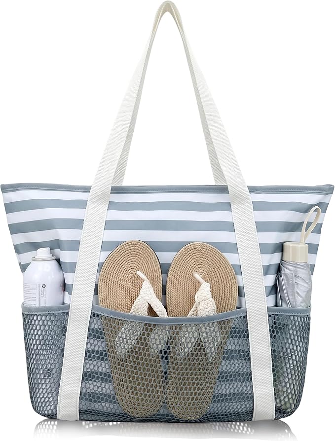 HOMESPON Beach Bag Large Waterproof Sandproof Tote for Women with Zipper and Mesh Pockets