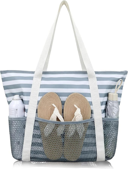 HOMESPON Beach Bag Large Waterproof Sandproof Tote for Women with Zipper and Mesh Pockets