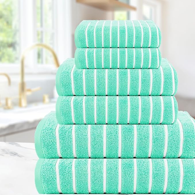 CASA COPENHAGEN Ecstatic 6Pcs 100% Egyptian Cotton Large Designer Towels Gift Set- Aquamarine, 600GSM, 2Bath 2Hand 2Washcloths, Bath Towels for Bathroom Set for Women & Men